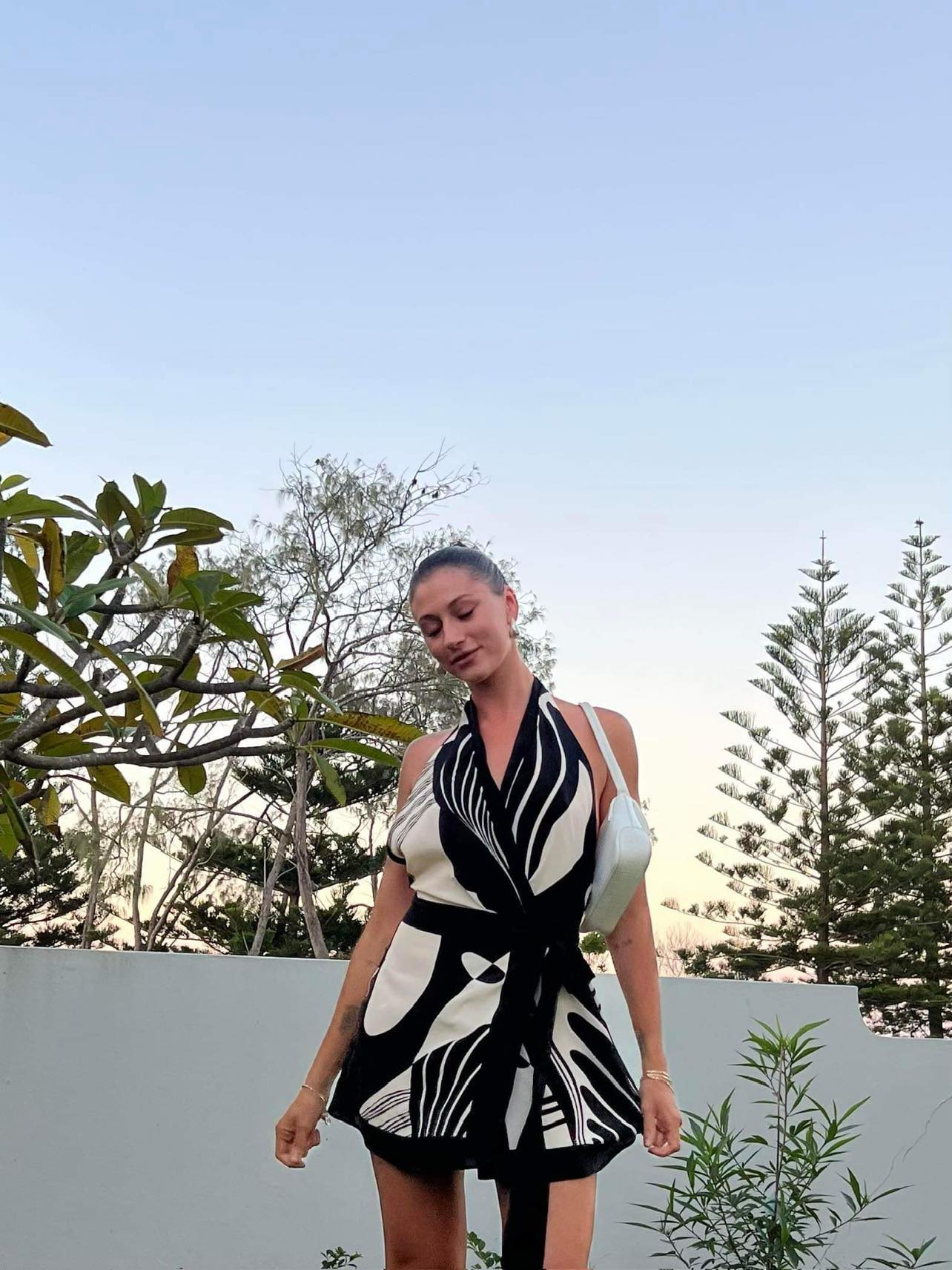sir wrap halter mini dress Realisme Wrap Halter Mini Dress | Black & White Papier Print